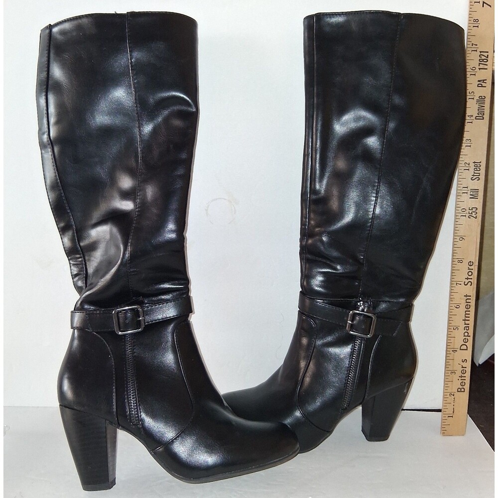 Jessica Cline Women's Black High Heel Boots with Buckles 7M